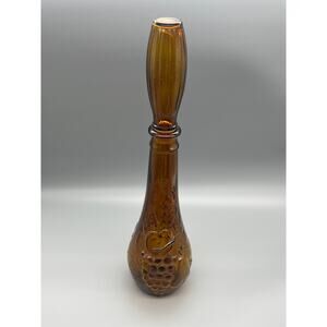 Vintage MCM Dabs Amber Glass Embossed Fruits Decanter From Portugal READ